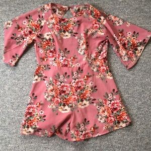 Mauve Floral Open-Back Romper (Size S)